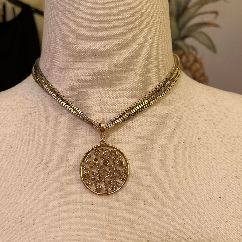 Jennifer Lopez Gold Pavé Crystals Circle Pendant Necklace